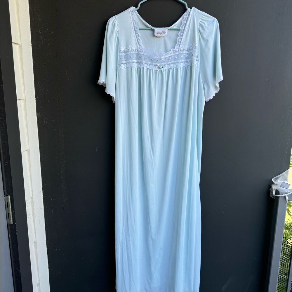Vanity Fair Pale Blue Lace Long Nightgown